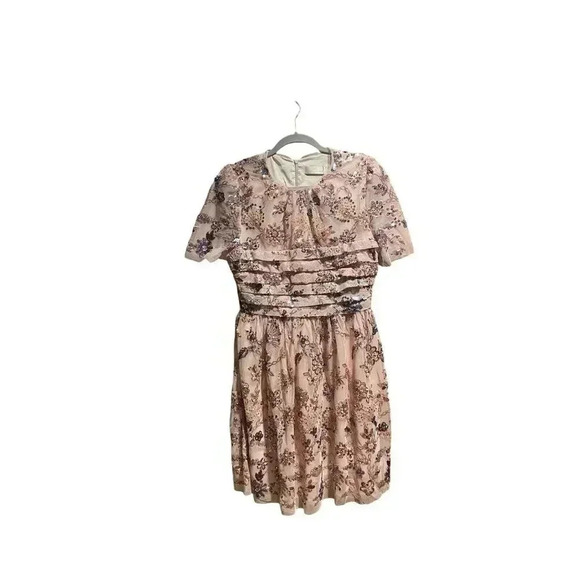New Rachel Parcell Pink Sequin Tulle Embroidered Short Sleeve Dress Size 8 - Picture 6 of 13